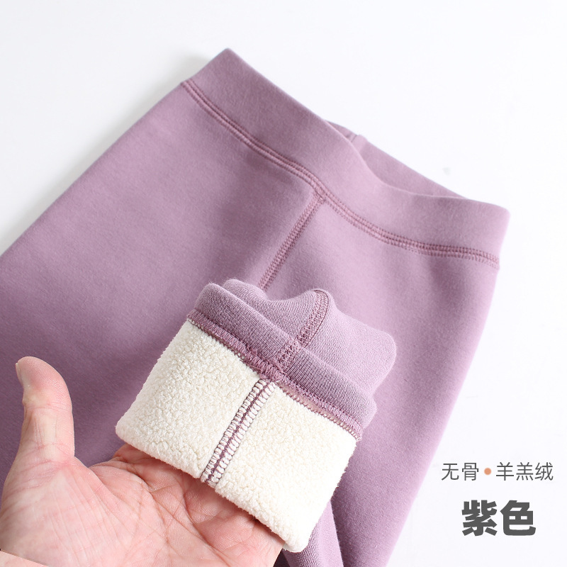 Picture of Girls' leggings fleece-lined thickened autumn and winter fleece-lined pants children's tights winter boneless solid color trousers outer wear