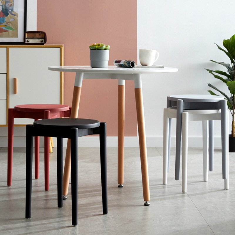 Picture of Plastic round stool home living room stackable stool modern simple color dining table and chair adult cooked plastic bench