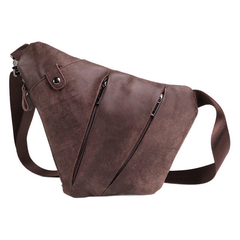 Cross-Border Outdoor Sports Men's Genuine Leather Chest Bag Multi-Functional Crossbody Bag High-End First-Layer Cowhide Commuter Men's Bag