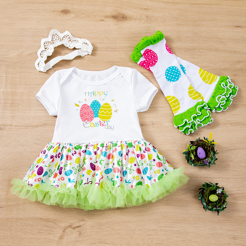 Picture of Children's Clothing Baby Easter Party Dress up 4-Piece Set Printed Letter Egg Four-Color Robe Dress Baby Girl