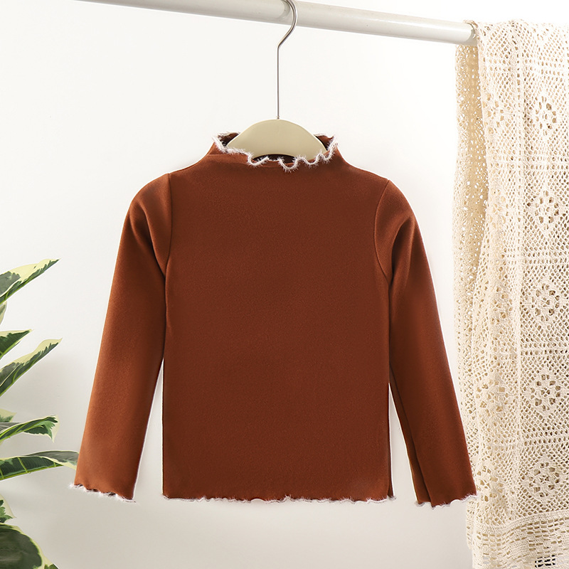 Picture of 2023 autumn and winter New de Velvet girls' bottoming shirt color matching wooden ear Western style baby warm girls' inner top