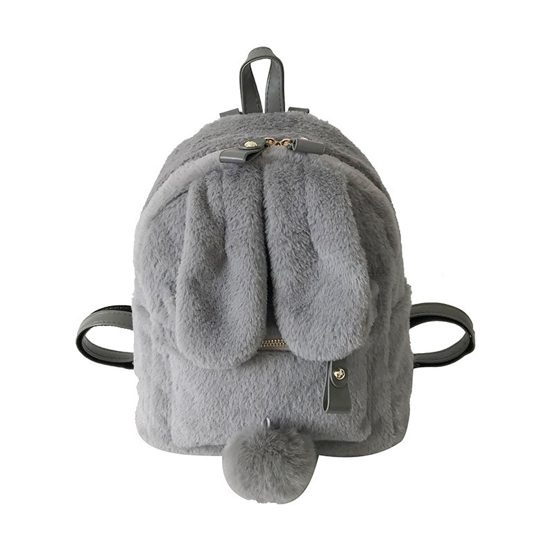 Picture of Cross-Border Rabbit Ears Lamb Hair Backpack Rabbit Bag New Solid Color Plush Backpack Cartoon Cute Backpack