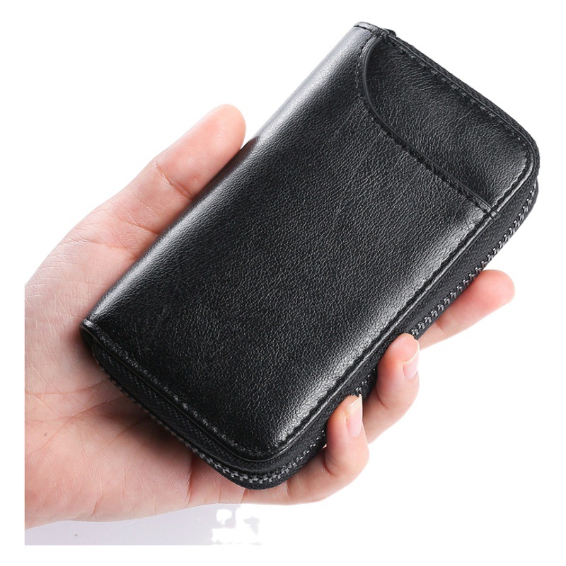 Large Capacity car key Bag Men's waist hanging genuine leather women's card bag zipper multifunctional storage change key chain