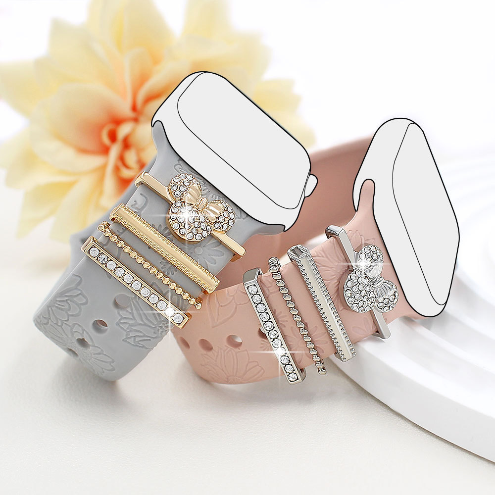 Picture of Applies to Apple Watch Watch Universal Silicone Strap with Diamond Cat Decoration