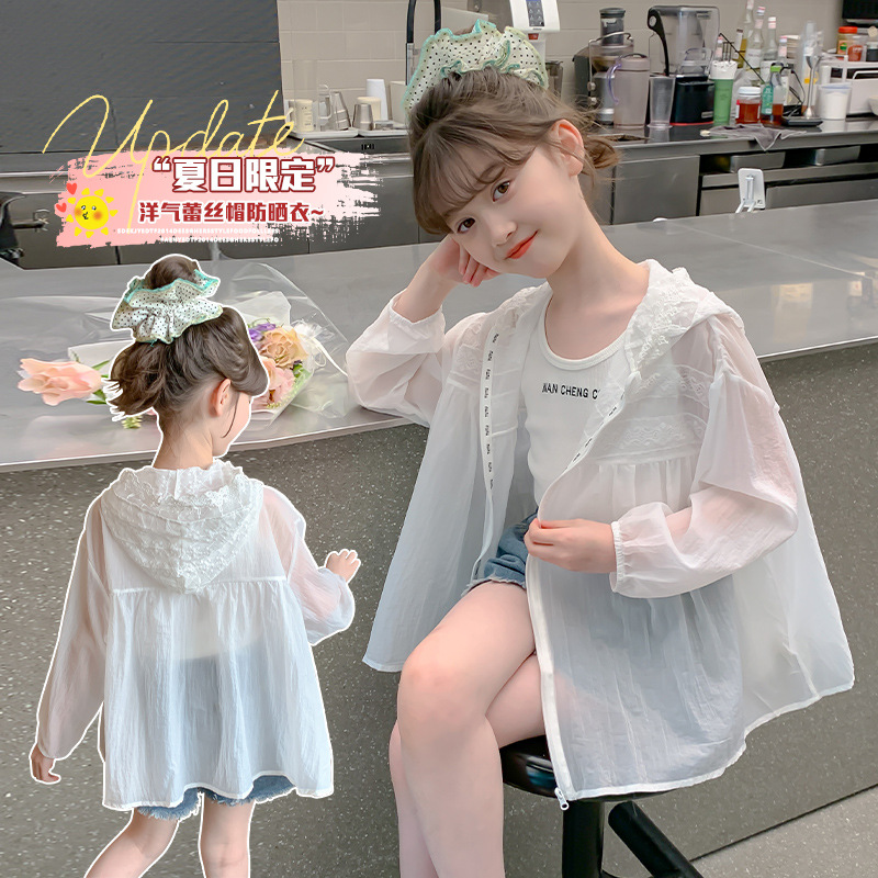 Picture of Girls Sun Protection Clothing Summer Clothing 2025 New Kidsren's Hooded Zipper Shirt Jacket Thin Outdoor Anti-Uv Top
