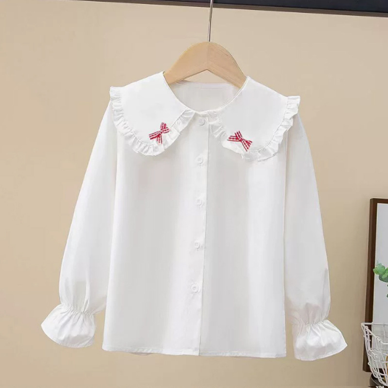 Picture of Shirt lace white girl's bottoming shirt top middle and small children's clothing student long sleeve middle and big children's inner wear overseas