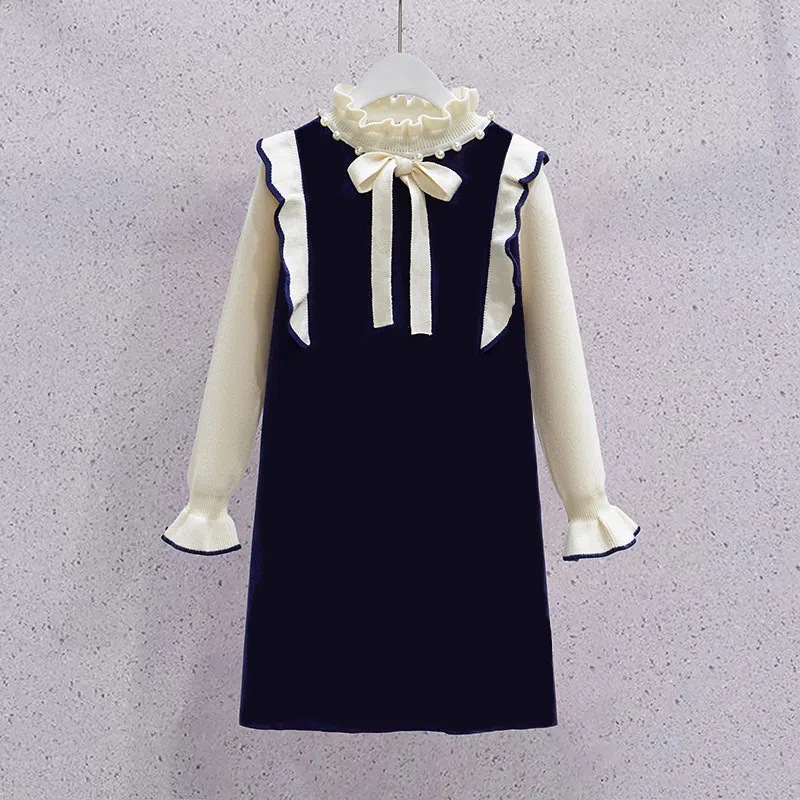 Picture of Girls' Sweater Girls' Knitted Dress New Year's Winter New Style Western Style Baby Girl Red Pearl Dress