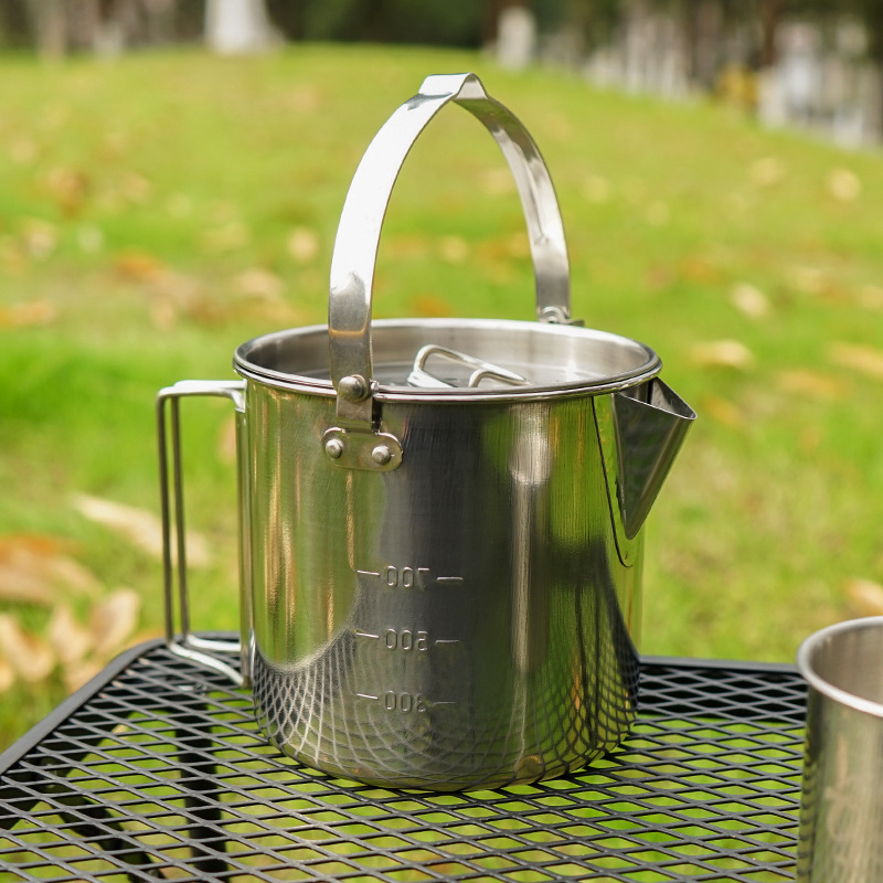 Picture of Outdoor stainless steel kettle 1.2L mountaineering camping teapot portable hanging pot cooking utensils Coffee Pot picnic pot wholesale