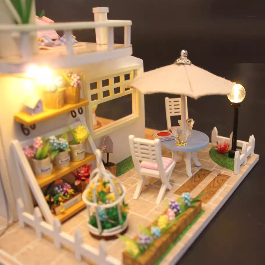 Picture of Hongda DIY Cabin Pink Loft Handmade Assembled Mini Villa Model Wooden Diy Cabin Creative Gift