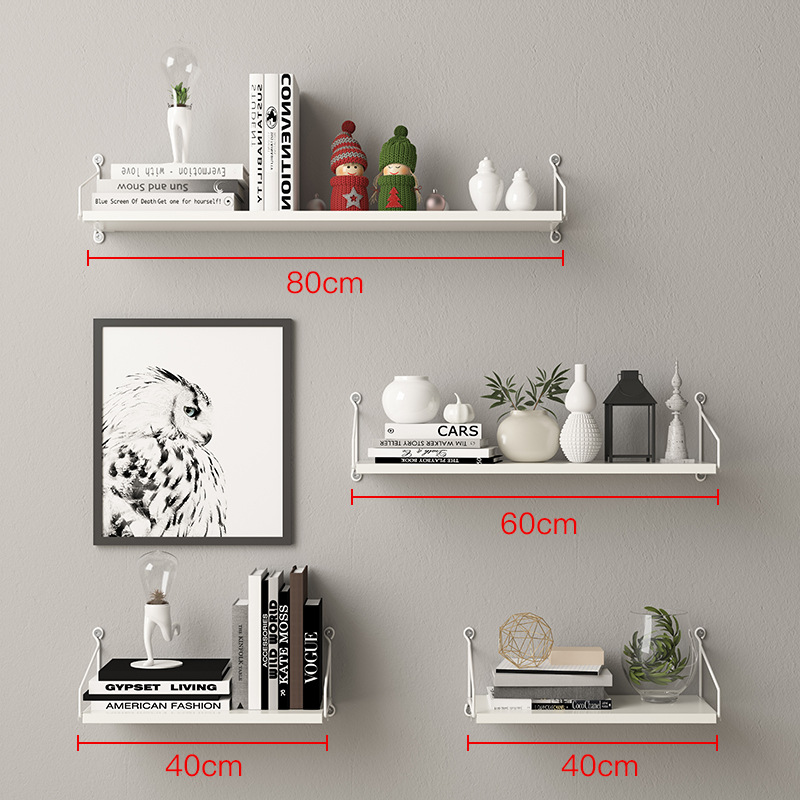 Picture of No-Drill Solid Wood Wall-Mounted Shelf, Straight Partition, Wall-Mounted Bookshelf, Bedroom Decorative Wall Storage