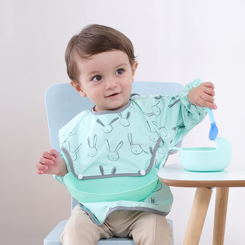 Children's Bib Set for Eating, Waterproof Dirty Smock, Baby Bellyband, Long-Sleeved Apron, Thin Autumn and Winter Baby Supplies