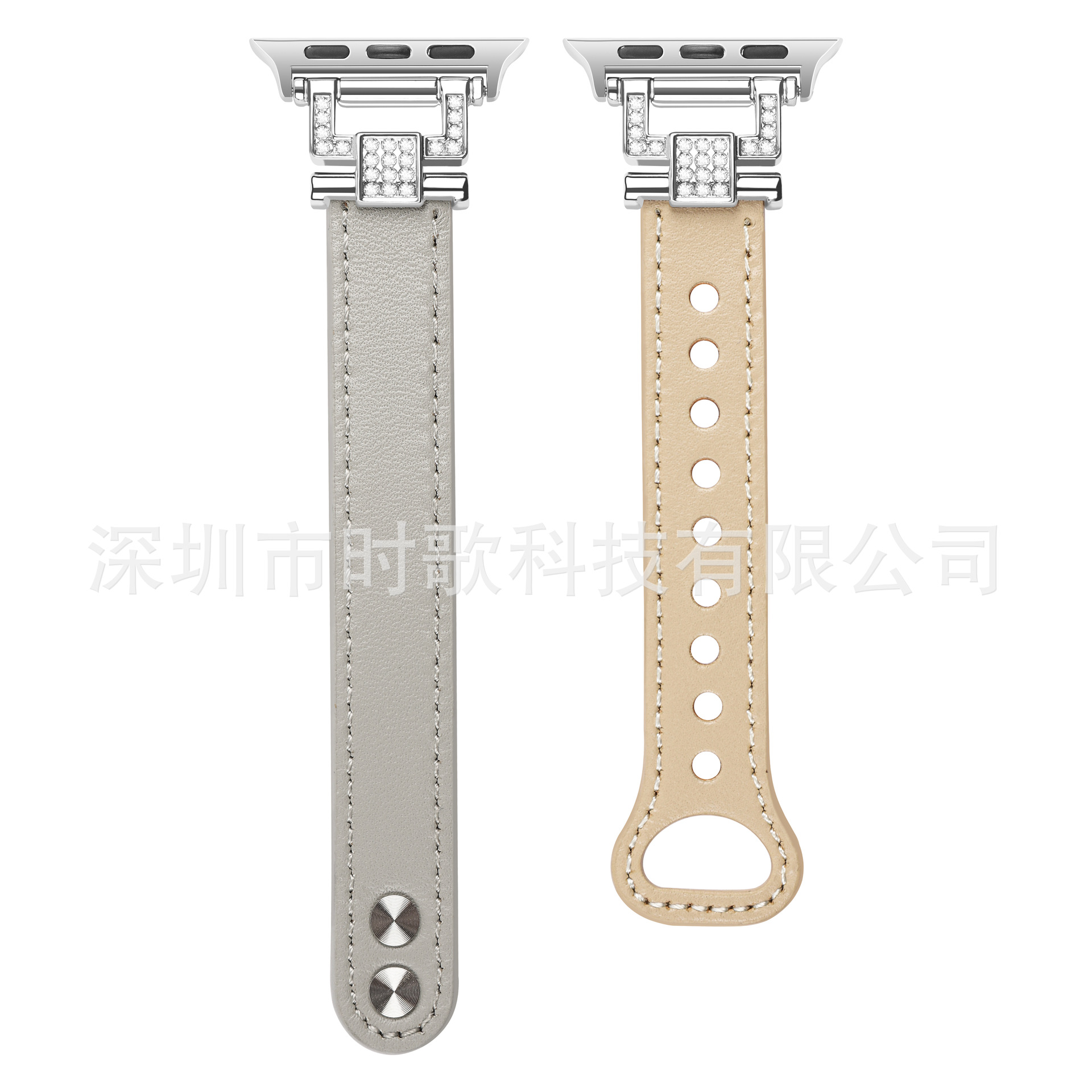 Picture of Suitable for Apple Watch strap double nail color matching diamond head grain appleiwatch9 thin strap leather small waist