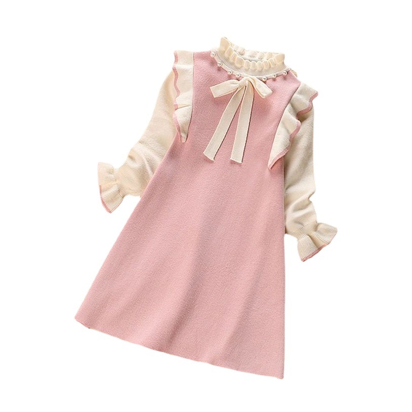 Children's Pearl sweater dress Western style preppy style princess dress Autumn New Girl's Chanel style knitted dress