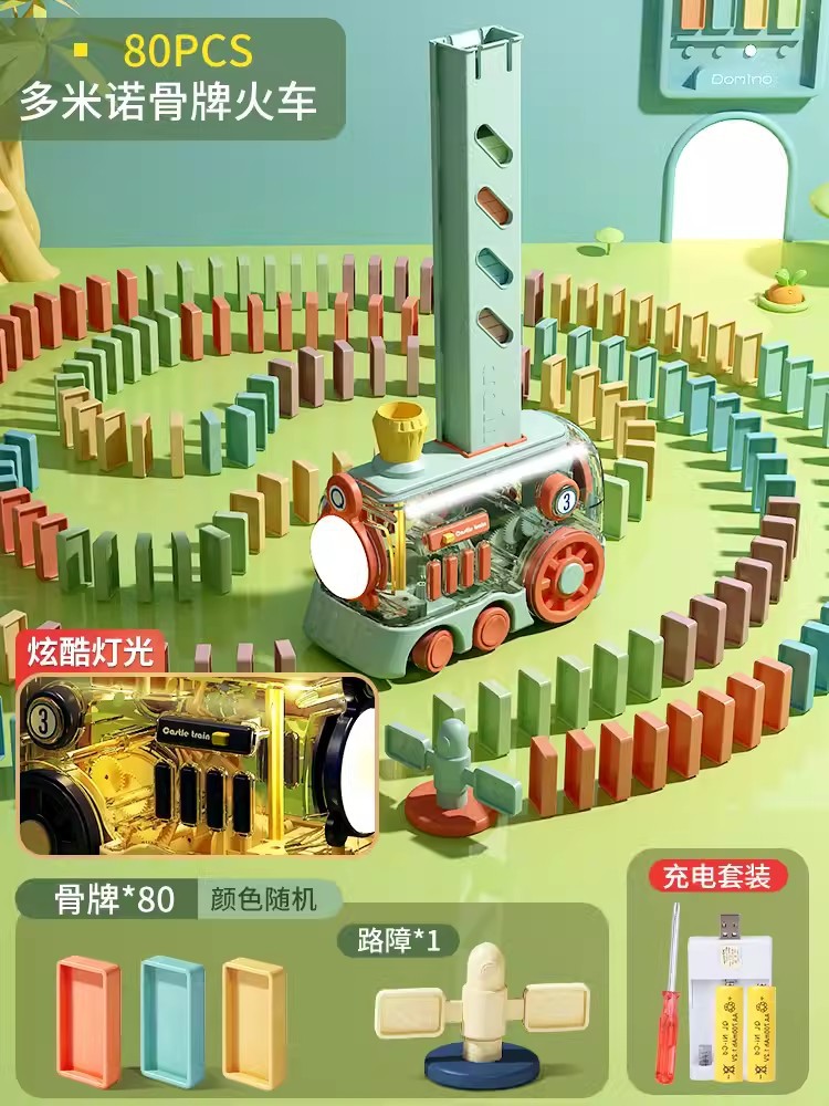 Picture of Dominoes building blocks children's educational toys online red automatic card placement small train card 3 to 6 years old primary school students