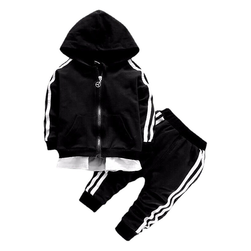 2024 New Spring and Autum 1-5 Year Old Baby Two Stripes Long-Sleeved Hoodies and Pants Two-Piece Kidsren's Suits Trendy