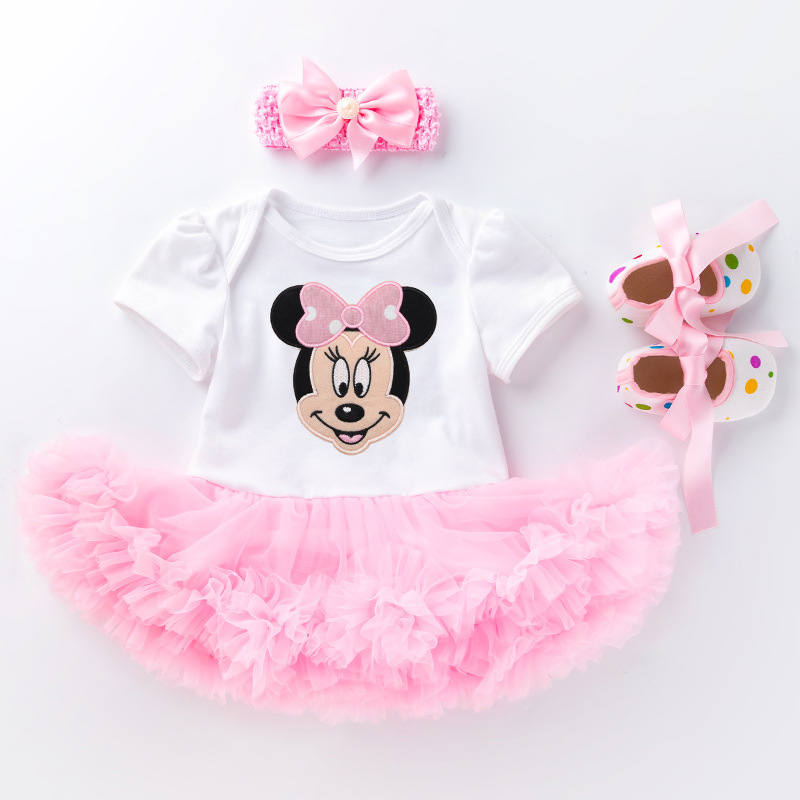 Picture of Summer new baby pink cake ha dress toddler shoes three-piece set 0-2 years old baby girl children's clothing children's skirt wholesale