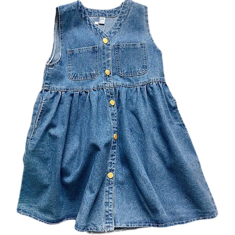 Picture of Girls' Denim Skirt Vose Skirt 2024 Autumn Baby Girl Sleeveless Skirt Children's dress Hair YZY-5573