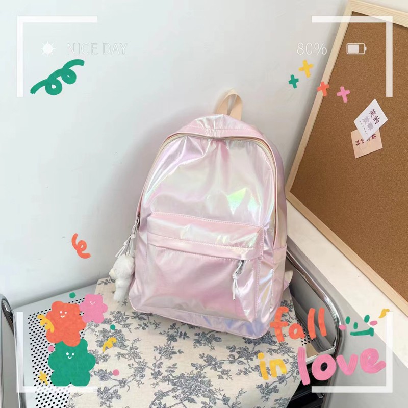 Picture of Summer New Laser Cartoon Couple Backpack Campus Simple Fashion High School Student Schoolbag Without Pendant