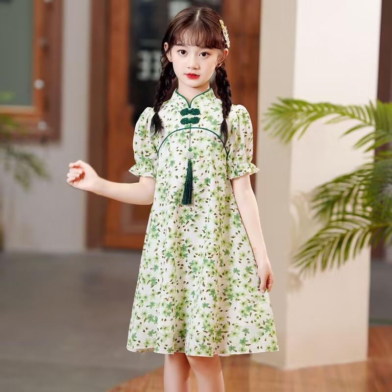 Girl's Cheongsam Floral Dress Summer Baby's Thin Western Style Princess Dress Children's Summer Chinese Style Hanfu Fashion