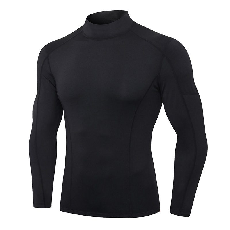 Picture of Men's Fitness Long-Sleeved High-Elastic Tight-Fitting Quick-Drying Running Training Clothes High-Neck Color-Blocked Sports New Tops