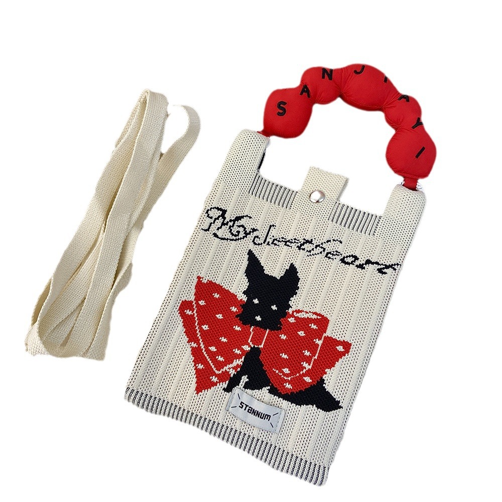 Picture of Cartoon Knitted Mobile Phone Bag Korean Style All-match Crossbody Bag Small Portable Student Coin Purse Single Shoulder Hand Bag