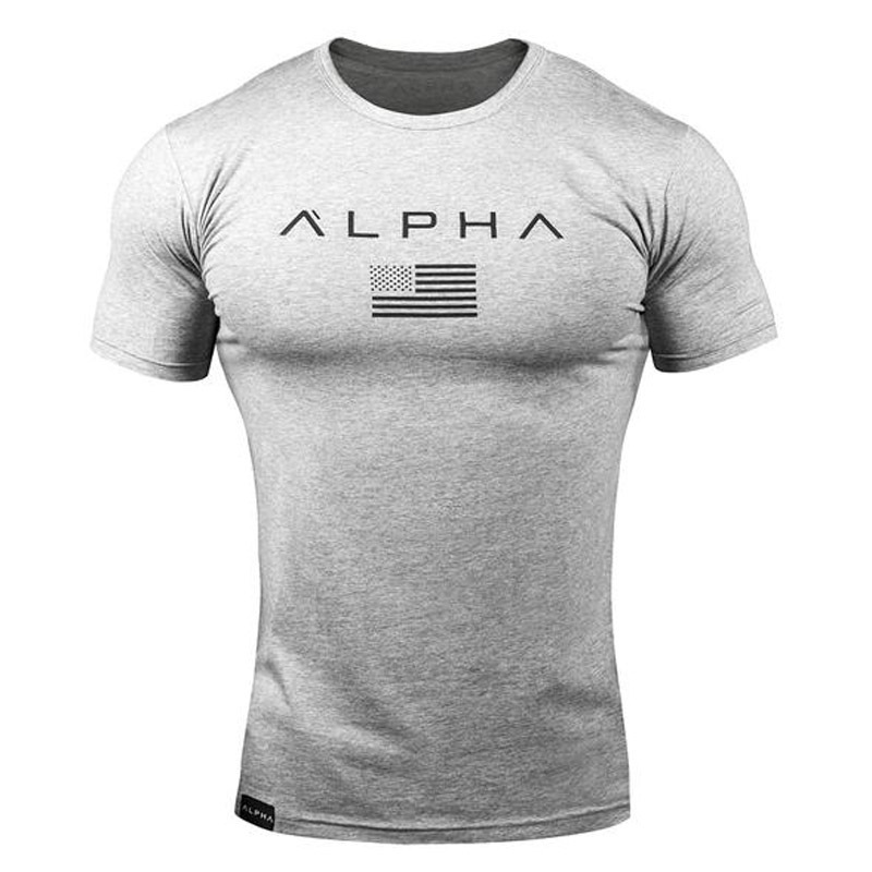 Picture of Muscle Fitness European and American Summer Round Neck Sports T-shirt Men's Short Sleeve Fitness Running Training Clothing alpha Short Sleeve