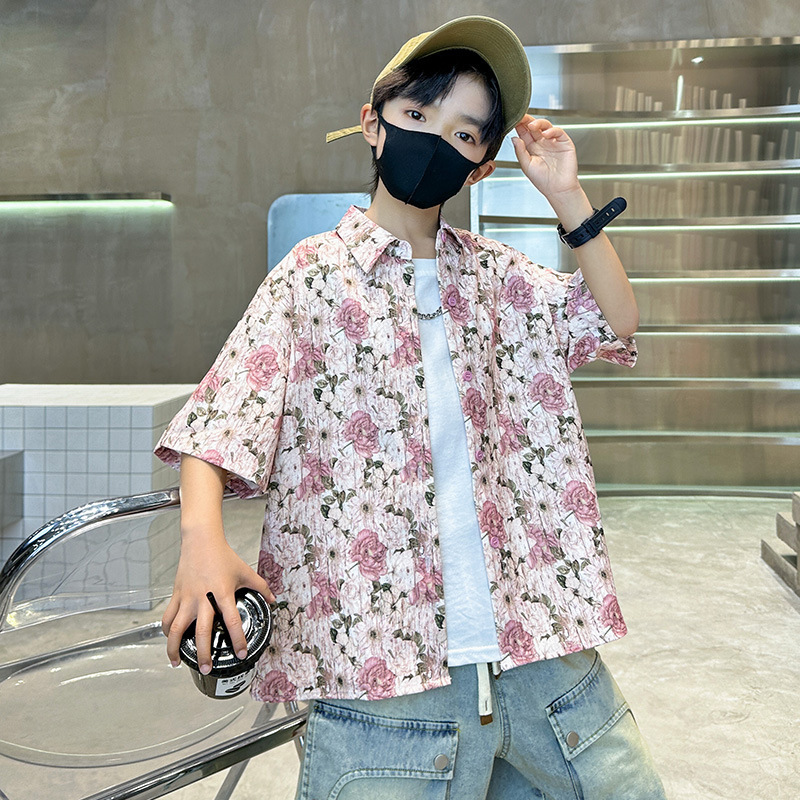 Picture of Children's Clothing Boy's Shirt Summer 2024 New Children's Casual Mid-Big Children's Short-Sleeved Summer Boy's Shirt Summer Trendy