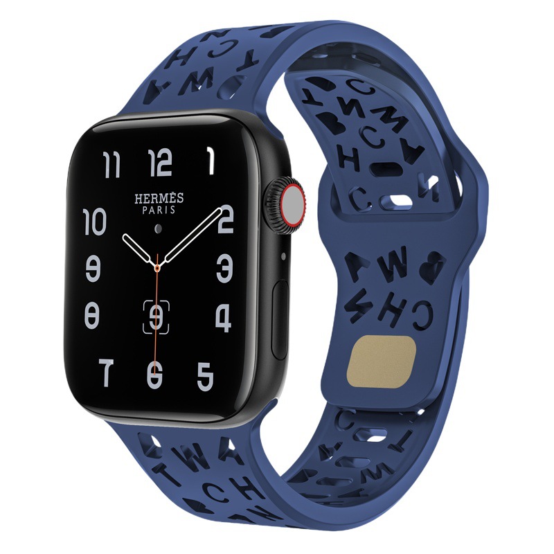 For Apple Watch iwatch87654321 Strap applewatchs9 English Hollow Solid Color Silicone Watch
