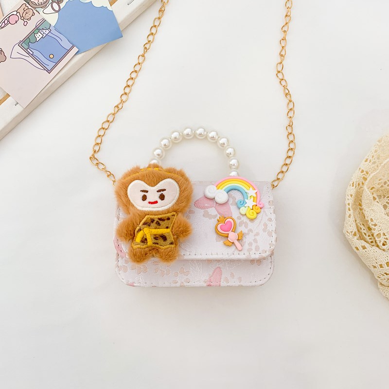 Picture of Ethnic Embroidered Children's Pearl Handbag Girl's Small Change Bag Fashion Cute Princess Chain Crossbody Bag