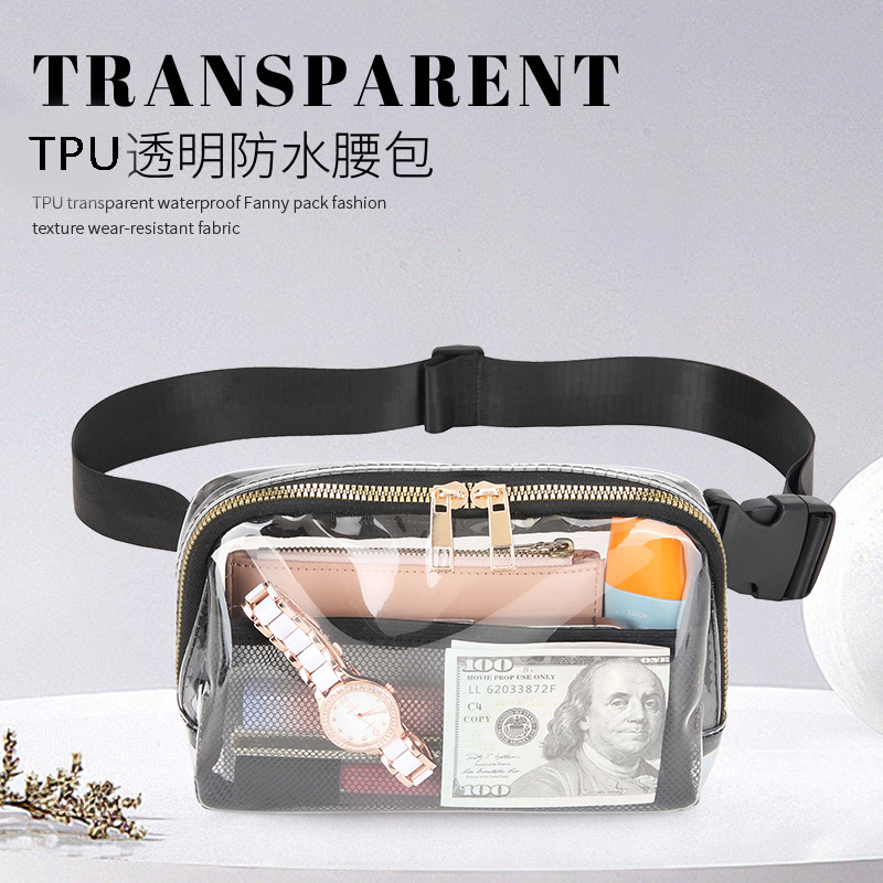 New lulu TPU waterproof transparent waist bag outdoor sports running messenger bag adjustable belt wallet