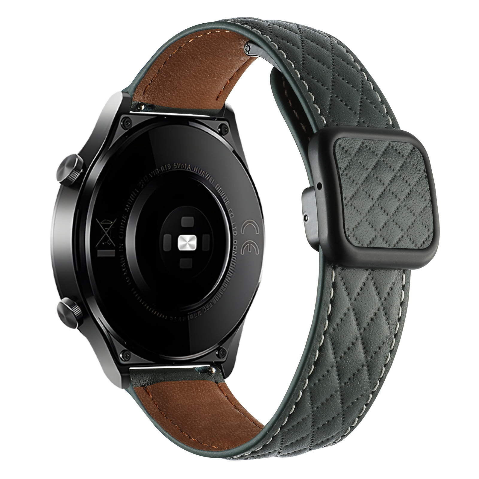 Picture of Suitable for Huawei Gt5 Samsung Watch Xiaomi S4 Genuine Leather Quilted Pattern Double-Sided Leather Foldableing Magnetic Square Buckle Watch Strap