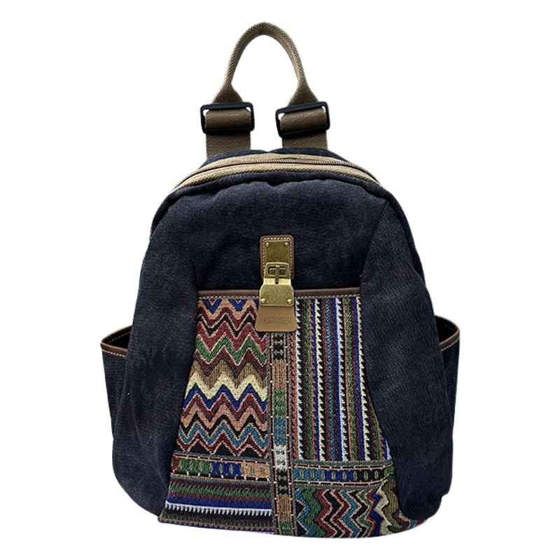 Large Capacity Canvas Bag 2025 Vintage Embroidered Ethnic Denim Large Backpack Women's Travel Backpack