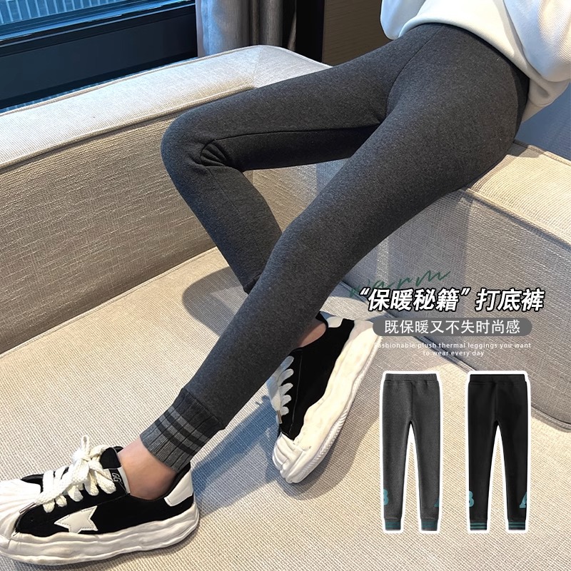 Picture of Girls' fleece-lined leggings autumn and winter outer wear children's pants winter one-piece velvet thickened medium and big children tight warm pants