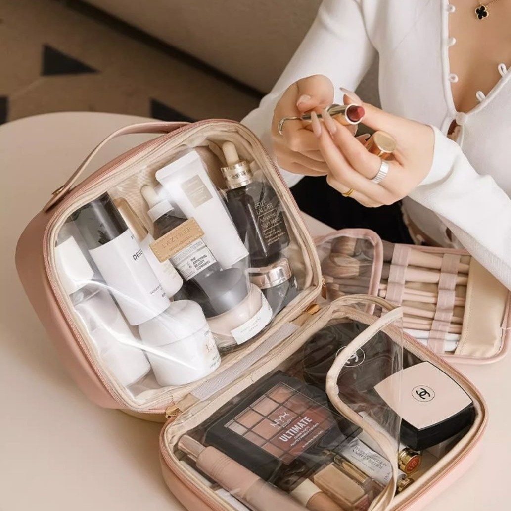 Picture of Popular PU leather cosmetic bag multi-functional home Travel storage bag portable portable makeup toiletries storage bag