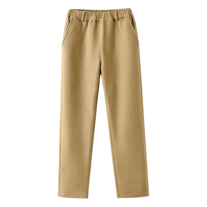 Children's khaki School Pants Boys and Girls Winter fleece-lined Thickened Warm Pupil School Pants navy blue
