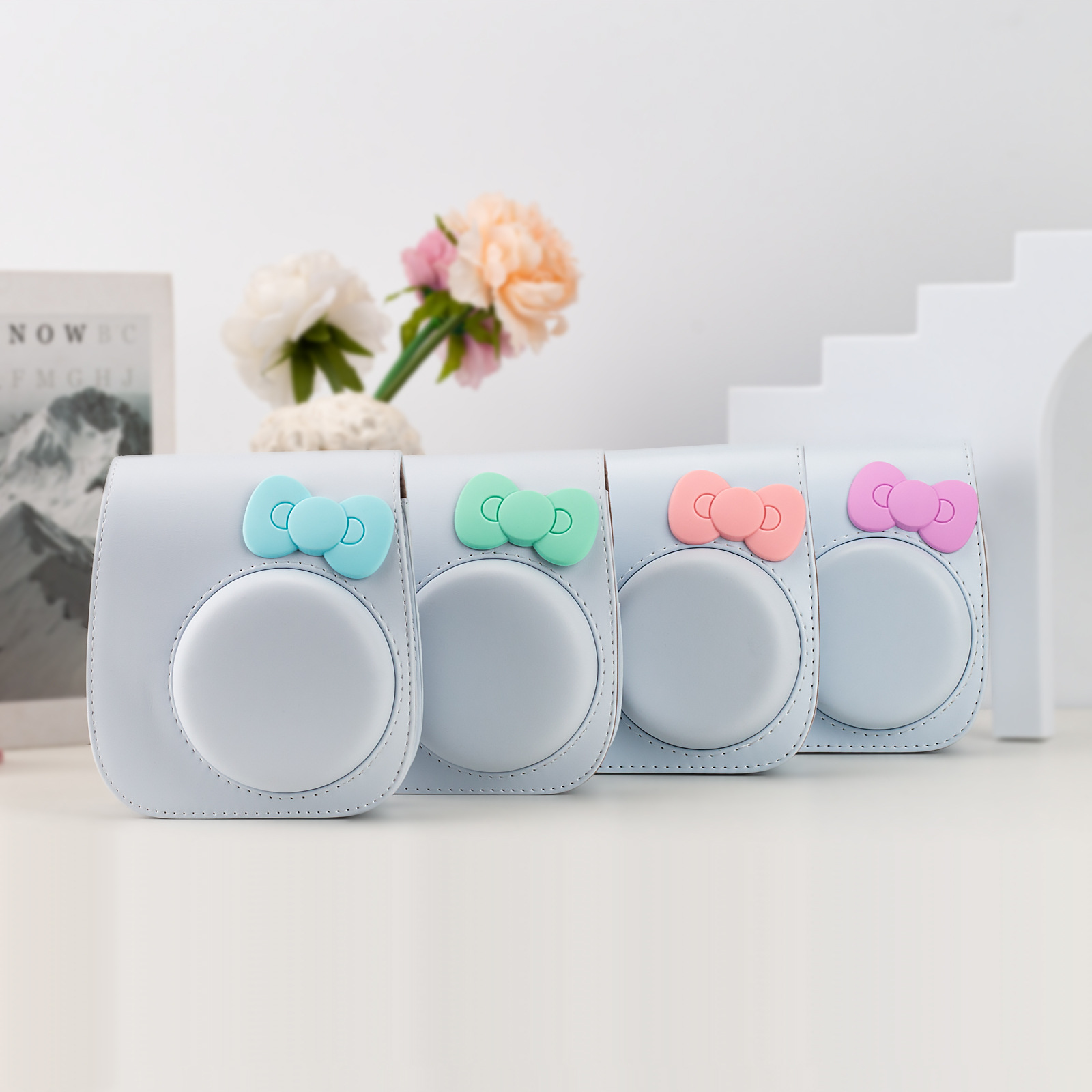 Picture of Suitable for Polaroid mini12/11/8/9 camera solid color bow storage bag can store photos slung