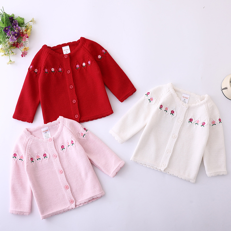 Women's Treasure Sweater Coat Thick Needle Cotton Knitted Cardigan Cute Baby Embroidered Coat Knitted Sweater Wholesale
