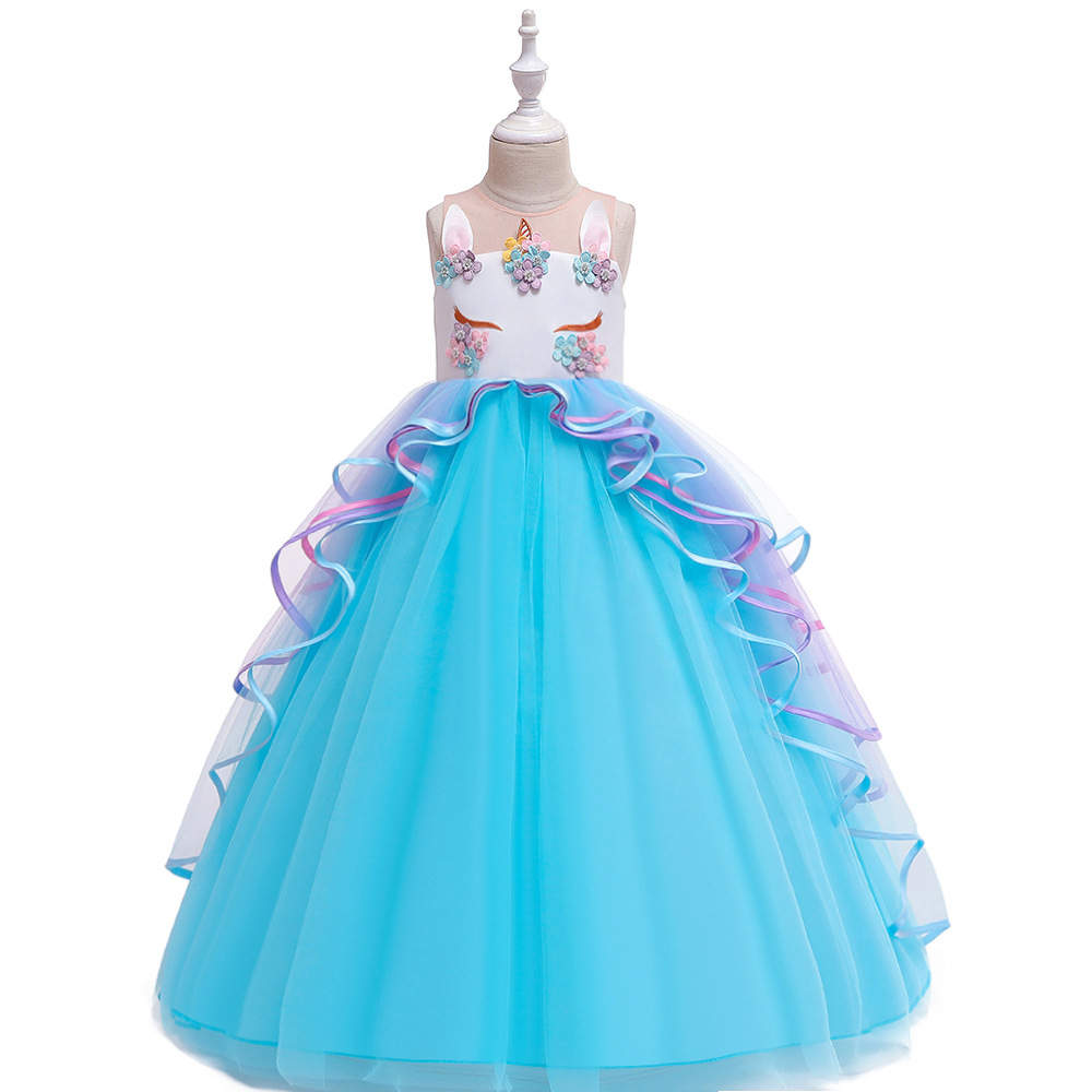 Picture of 20.23 million Christmas Dress Children Unicorn Dress Girl's Gauze Rainbow Princess Dress Cotton 4-12 Years