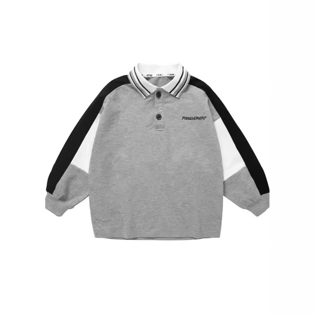 Children's Spring & Fall Polo Collar T-Shirts 2024 Spring New Boys' Long-Sleeved Tops, Medium and Large Kidsren's Bottoming Shirts Trendy