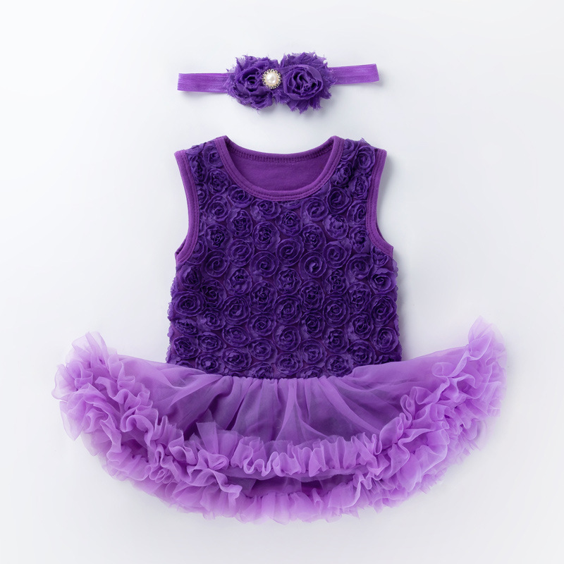 Picture of Amazon Hot Selling Baby Rose Sleeveless Princess Dress Baby Girl Solid Color Full Moon One Year Old Holiday Dress