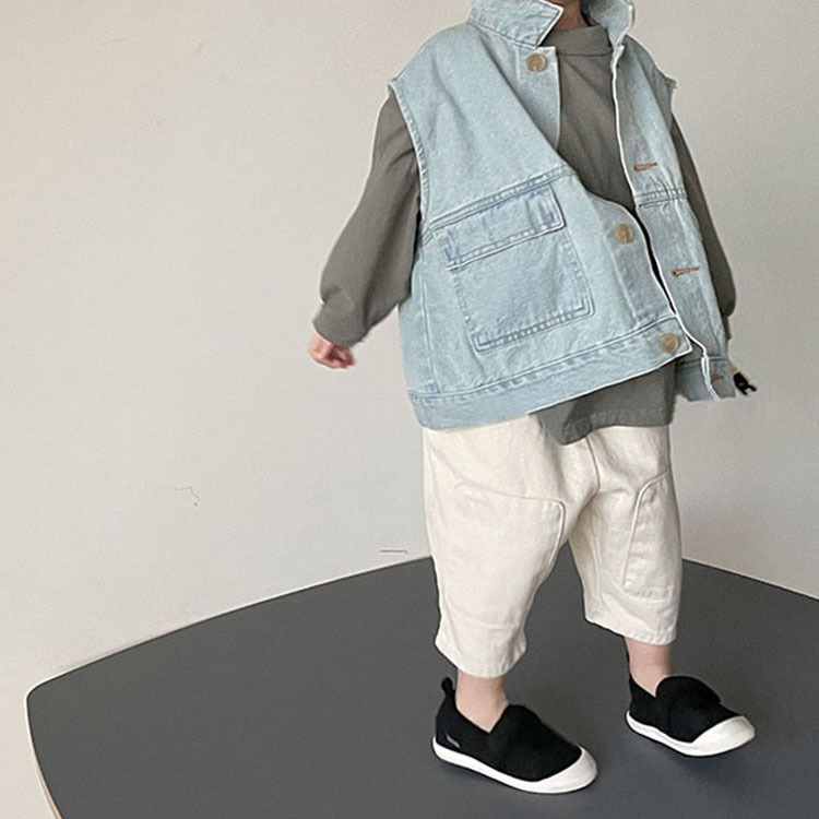 Picture of Children's Spring and Autumn Korean Children's Wear for Boys and Girls Washed Denim Vest ins Sleeveless Jacket Cross-border Small and Medium-sized Children's Top