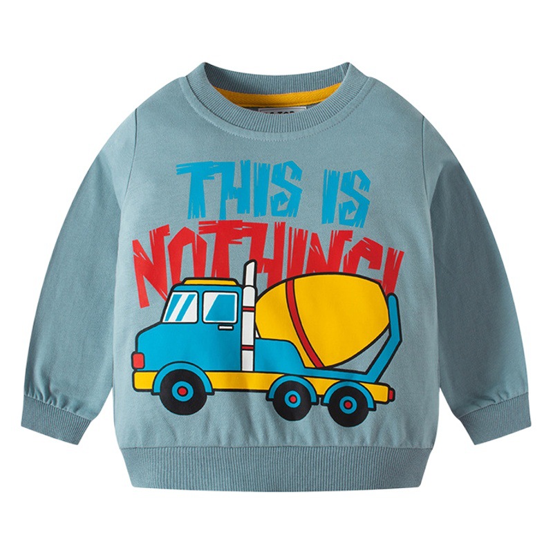 2025 Children's New Autumn and Winter Baby Car Letter Printed Cotton Sweatshirt Boys Pullover Dropshipping