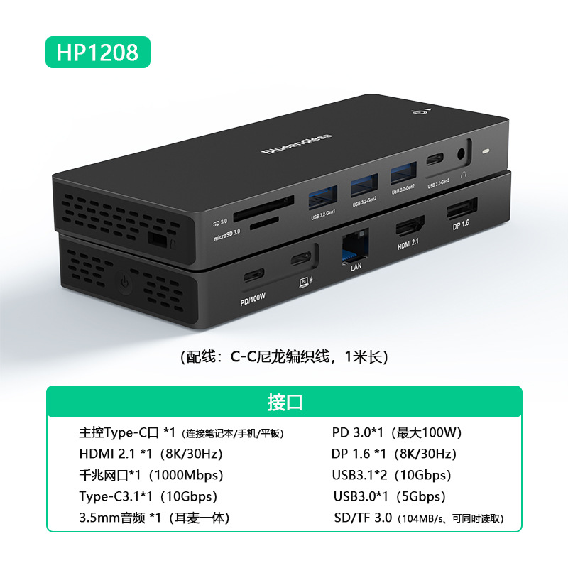 Picture of 8k30hz docking station type-c multi-screen display hdmi2.1/dp1.4 notebook docking station USB splitter