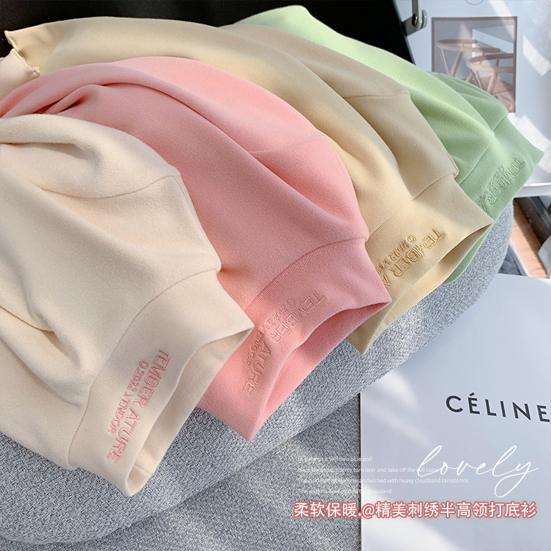 Picture of Autumn and Winter Girls' Base Shirt Velvet Small and Medium-sized Children's Girls' Baby Half-high Collar T-shirt Top Children's Western-style Warm Shirt