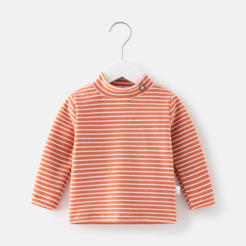 Picture of Children's Velvet Fever Boy's Half-high Collar T-shirt Autumn and Winter Top All-match Base Girl Baby Striped Top Clothes