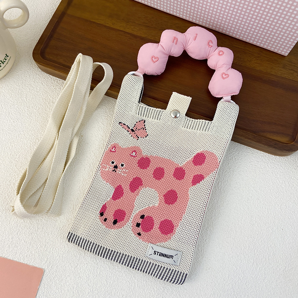 Picture of Cartoon Knitted Mobile Phone Bag Korean Style All-match Crossbody Bag Small Portable Student Coin Purse Single Shoulder Hand Bag