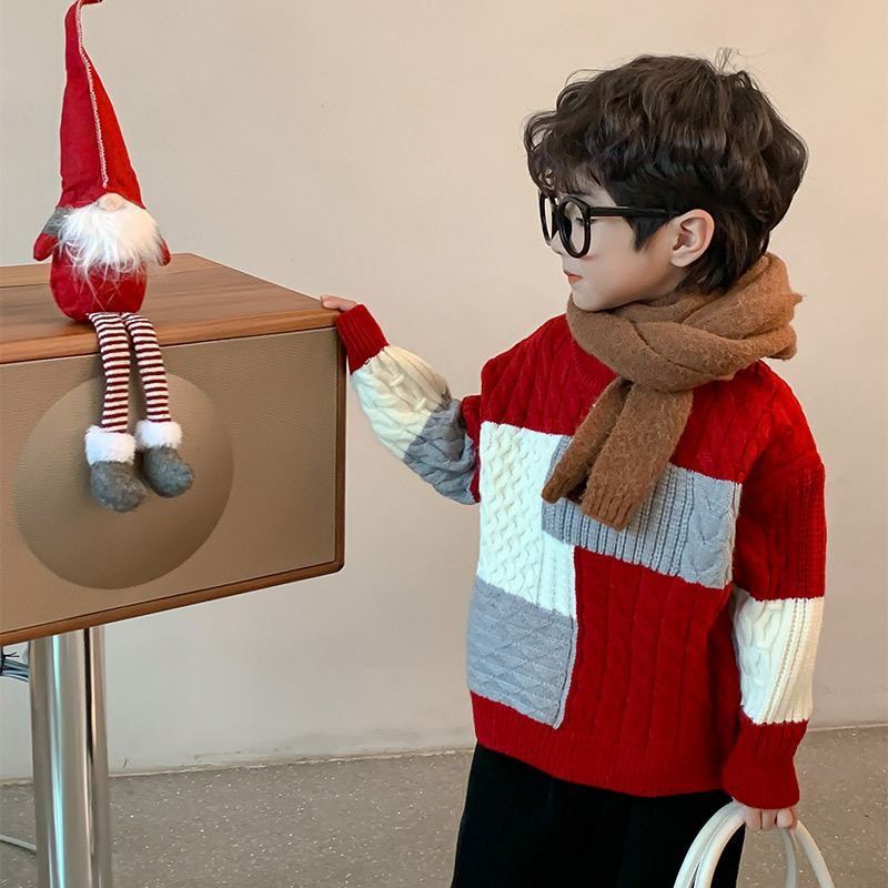 Picture of 2023 boys' sweater autumn and winter children's thickened pullover New Year greeting clothes Western style winter clothes handsome top