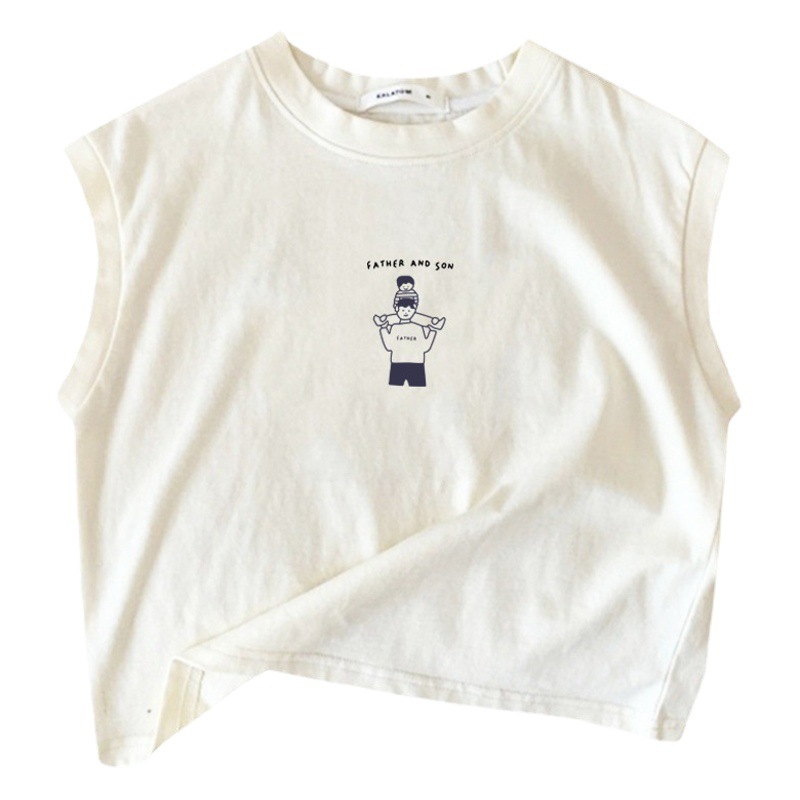 Pure Cotton Baby Kidsren's Sleeveless T-Shirt 2025 New Cartoon Pattern Versatile Vest Sweatshirt Top for Boys and Girls Summer