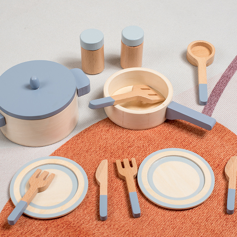 Picture of Children's simulation kitchen toys wholesale wooden kitchen utensils pot girls play house baby cooking toys