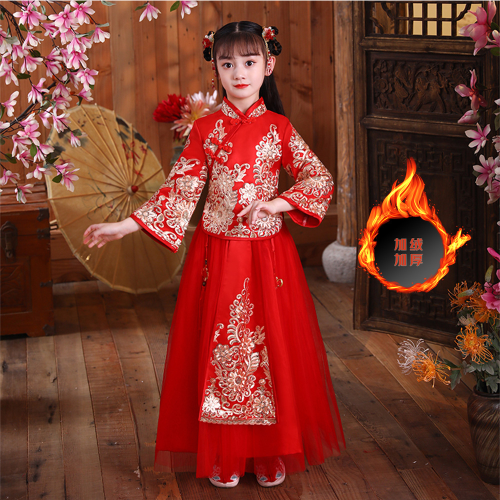 Picture of Girls' Hanfu Ancient Costume Festive New Year's Clothing Children's Cheongsam Autumn and Winter Thickened Chinese Style Suit Tang Suit New Year's Service